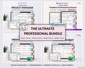 Professional Planner Bundle Project Management Excel Template Task Tracker Google Sheets Work OneNote Planner Weekly Planner Budget Tracker