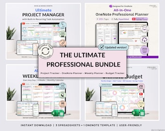 Professional Planner Bundle Project Management Excel Template Task Tracker Google Sheets Work OneNote Planner Weekly Planner Budget Tracker