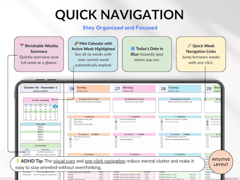 Weekly Planner for Google Sheets ADHD Weekly Planner Excel Time Block ...