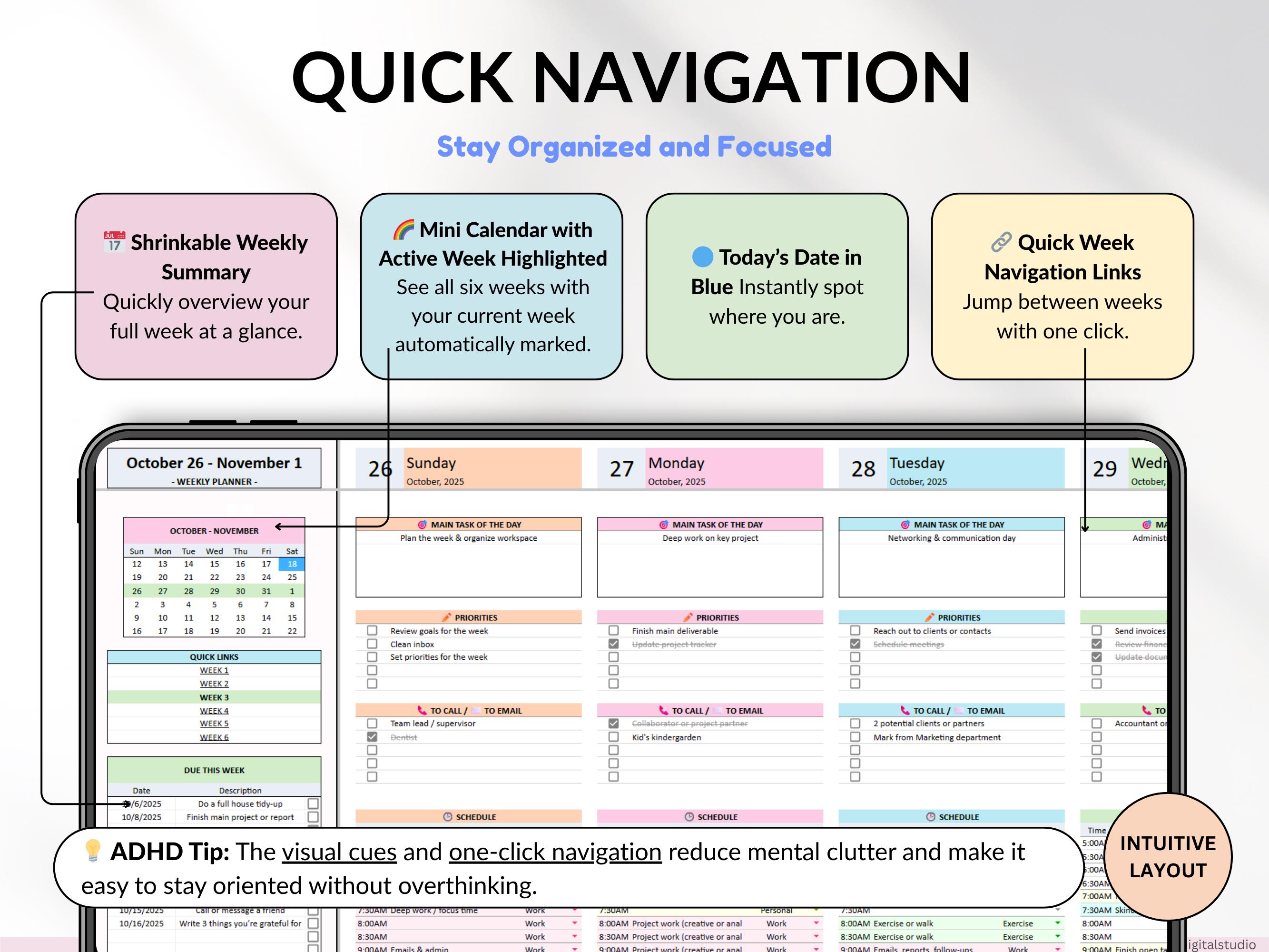 Weekly Planner for Google Sheets ADHD Weekly Planner Excel Time Block ...