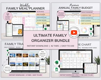 Family Annual Budget Weekly Meal Planner Travel Monthly Budget Excel Spreadsheet Google Sheets Bundle Organization Busy Mom Gift For Her