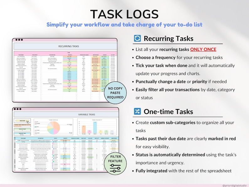 task tracker spreadsheet for Google Sheets digital to-do list and task manager template Excel daily planner for work and projects Google Sheets productivity dashboard team task tracker with priority labels project management spreadsheet for teams all-in-one task planning Google Sheet 
recurring task planner in Google Sheets weekly and monthly task overview template visual kanban board in spreadsheet format smart task tracker for personal planning Google Sheets planner with decision matrix