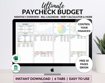 Paycheck Budget Spreadsheet Google Sheets Excel Financial Planner Monthly Budget Weekly Debt Planner Net Worth Tracker Sinking Funds Tracker