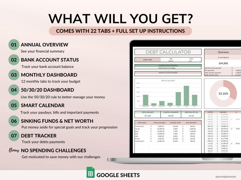 PLR Monthly Budget 50/30/20 Annual Budget Planner Commercial Use PLR Google Sheets Spreadsheet Master Resell Rights PLR Budget Template