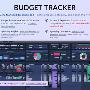 Dark mode ADHD Life Planner designed in Google Sheets and Excel to help you stay organized with an all-in-one digital dashboard. Includes a 2026 calendar, weekly and monthly planners, to-do lists, time blocking, goal tracking, habit tracker, budget and savings trackers, debt tracker, meal planner, grocery list, fitness and hydration trackers. A simple, modern, and easy-to-use spreadsheet template for everyday life management.