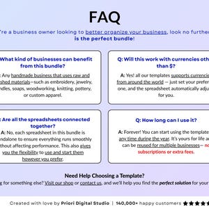 Ultimate Small Business Bundle in dark mode with 4 spreadsheets for Google Sheets and Excel including bookkeeping, inventory tracker, order tracker, pricing calculator, and smart bill calendar. Perfect for small business and handmade sellers to track income, expenses, sales taxes, inventory, customers, product pricing, invoices, profit, and bills in one complete business spreadsheet bundle. Can use for multiple years!