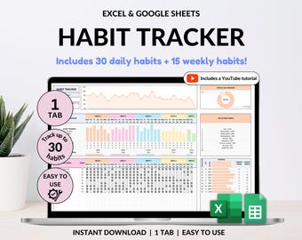 Habit Tracker Spreadsheet Google Sheets Excel Daily Habit Planner Weekly Goal Planner Digital Routine Dashboard Habit To Do List Template