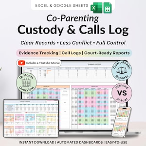 Co Parenting Custody Tracker Google Sheets Visitation Tracker Excel Custody Calendar Parenting Time Log Call Tracker Court Evidence Planner