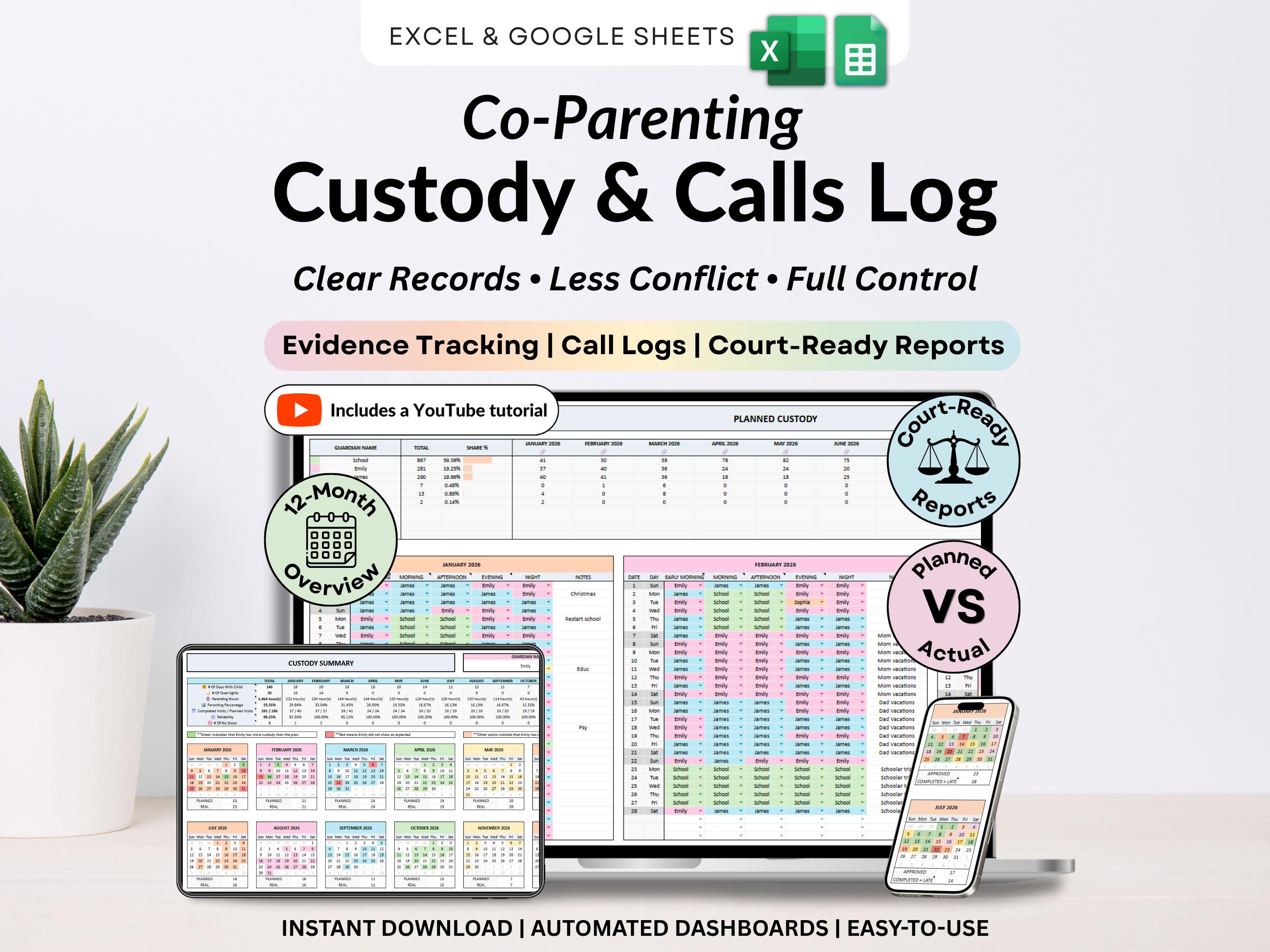 Co Parenting Custody Tracker Google Sheets Visitation Tracker Excel ...