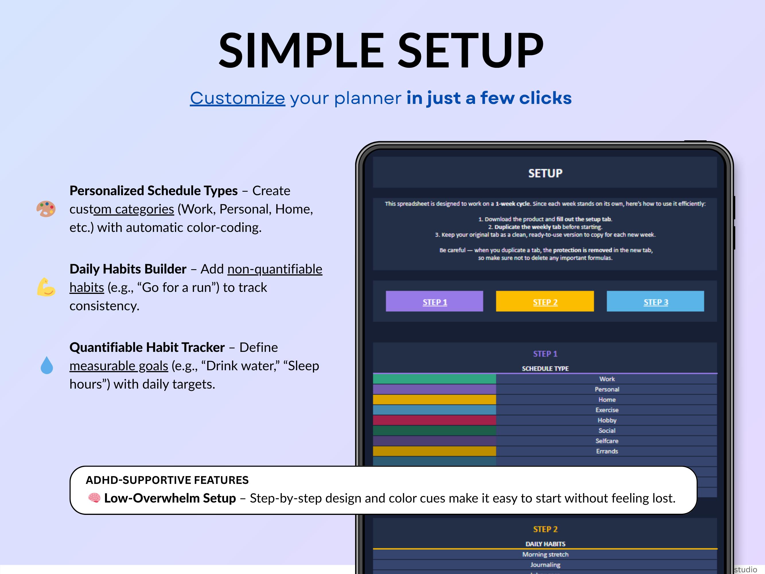 Weekly Planner Daily Task Tracker Dark Mode Spreadsheet Google Sheets ...