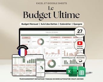 Budget Annuel Excel en Français Tableur Budgétaire Mensuel Google Sheets Suivi des Dettes Budget Français Suivi des Factures Suivi Financier
