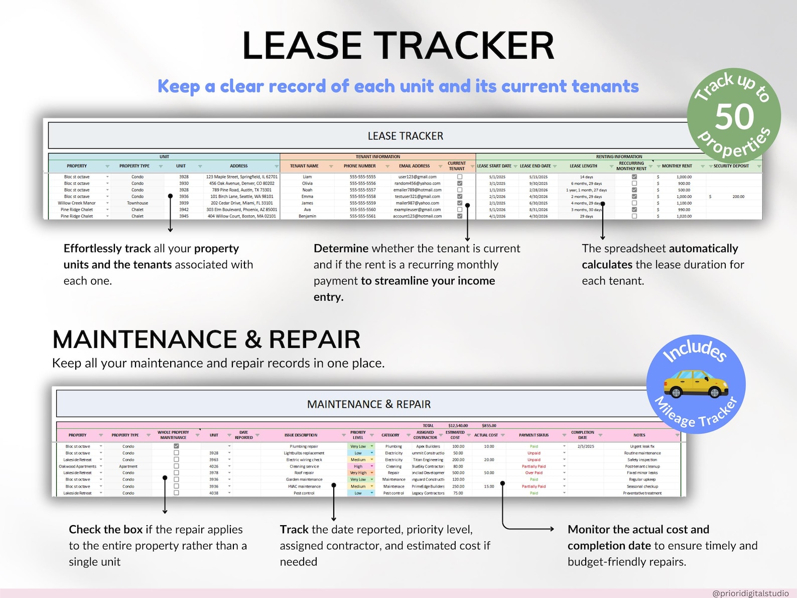 Rental Property Tracker Landlord Spreadsheet Multi Property Income and ...