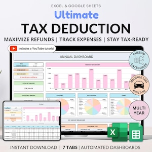 Tax Deduction Tracker Google Sheets Small Business Tax Prep Self-Employed Tax Tracker Spreadsheet Excel Tax Planner Tax Checklist 1099 Form