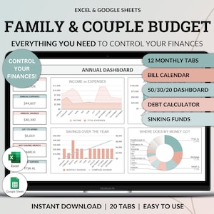 Family Annual Budget Excel Spreadsheet Google Sheets Monthly Biweekly Budget Tracker Couple Financial Planner Bill Calendar Debt Tracker