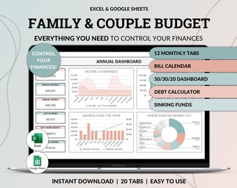 Familie Jahresbudget Excel Tabelle Google Sheets Monatliche zweiwöchentlich Budget Tracker Paar Haushaltsplaner Rechnungskalender Kalender