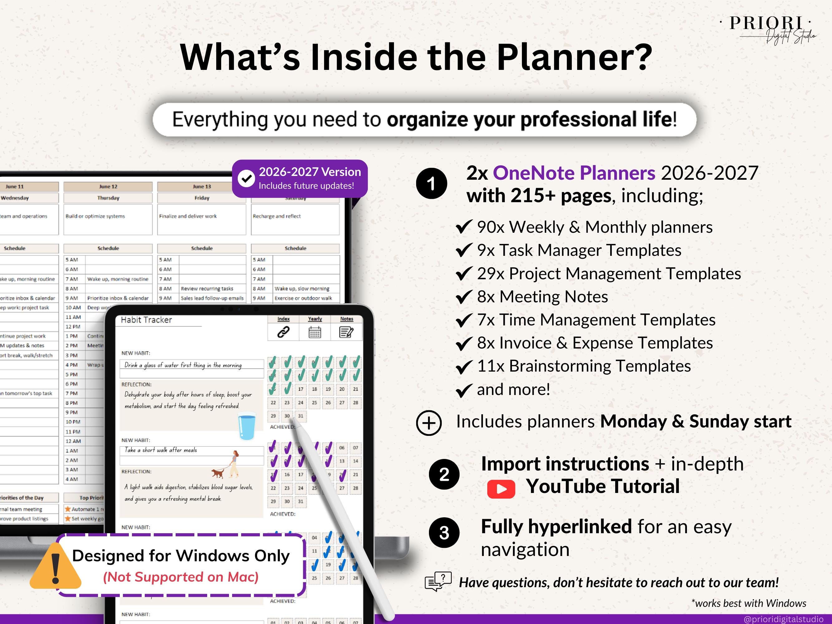 Onenote Planner 2026 2027 Professional One Note Template for Work ...