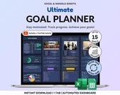 Goal Planner Google Sheets Dark Mode Goal Tracker Excel Spreadsheet Goal Setting Planner Visual Board 2026 New Year’s Resolution Tracker