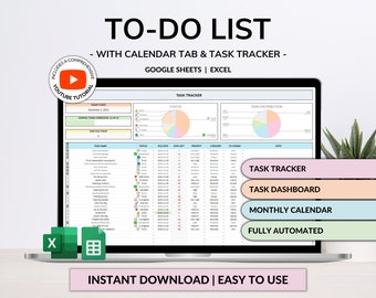 Takenlijst Tracker Taakplanner Excel Google Spreadsheets-sjabloon Productiviteitsplanner Dagelijks Wekelijks Takenlijst Kalender Dagelijkse checklistsjabloon