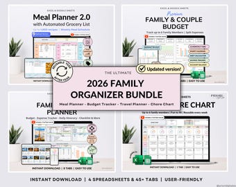 Family Annual Budget Weekly Meal Planner Travel Monthly Budget Excel Spreadsheet Google Sheets Bundle Organization Busy Mom Gift For Her