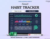 Habit Tracker Spreadsheet Dark Mode Google Sheets Excel Daily Habit Planner Weekly Goal Planner Digital Routine Dashboard Habit To Do List