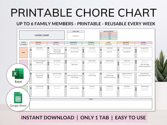Colorful Family Chore Chart, Editable Family Planner Printable, Weekly  Family Schedule, Family Calendar, Command Center, Household Kid Adult 