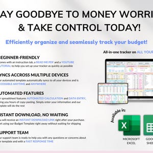 Easy Budget Planner for Google Sheets and Excel — an all-in-one paycheck budgeting spreadsheet designed to help you manage your weekly, biweekly, and monthly finances. Track income, expenses, bills, and savings goals effortlessly. Perfect for personal finance management, money tracking, and improving your financial planning with a clear, customizable budget template