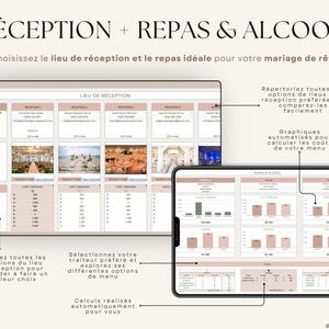 Planner de mariage numérique en français compatible Excel et Google Sheets. Suivi du budget, liste d'invités, plan de table, itinéraire, lune de miel, checklist de mariage, fiançailles, gestion des cadeaux et plus. Parfait pour planifier un mariage de A à Z. Téléchargement instantané, idéal pour les couples organisés. Outil tout-en-un pour mariage civil, religieux ou destination.