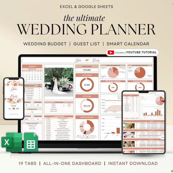 Wedding Planner Spreadsheet Wedding Budget Tracker Wedding Timeline Checklist Guest List Tracker Wedding Itinerary Seating Plan Wedding Gift