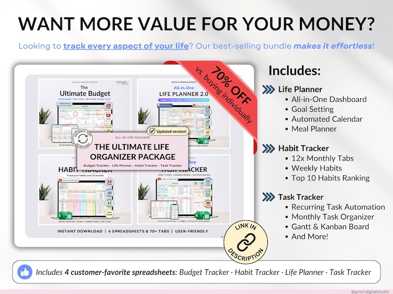 Ultimate Budget Spreadsheet Multicolored theme for Google Sheets & Excel – Annual and Monthly Budget Tracker with Bill, Debt & Savings Tracking. Includes recurring transactions, subscriptions, income, and expenses. Perfect personal finance planner for couples or families (up to 6 users). Start anytime and manage your money with ease.