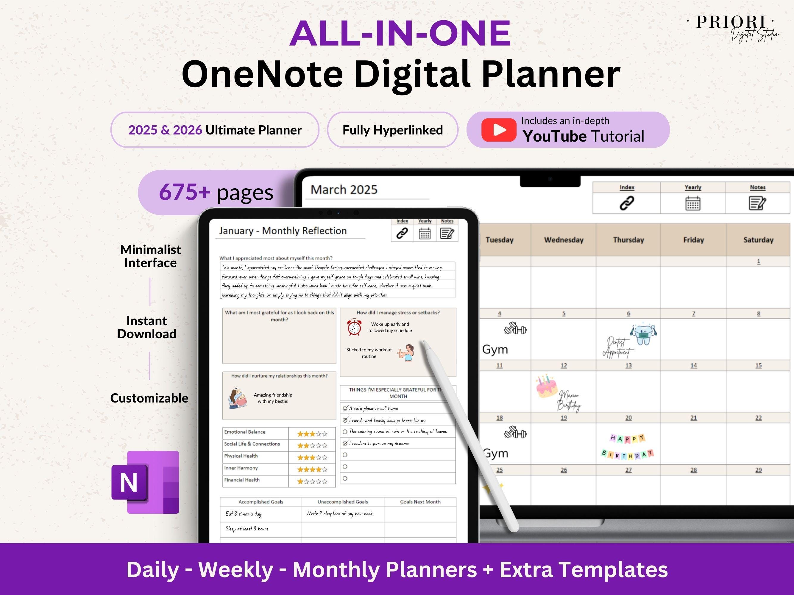 OneNote Planner 2025 2026 Digital OneNote Templates Hyperlinked Planner Daily Weekly Planner Organization Planner Professional OneNote 2025