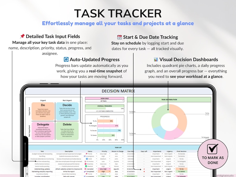 Decision Matrix Task Tracker Google Sheets Excel Spreadsheet Eisenhower Matrix To-Do List Project Planner Work Priority Matrix ADHD Productivity Planner Priority List Daily Tasks Team Planner Task Matrix Project Plan