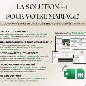 Planner de mariage numérique en français compatible Excel et Google Sheets. Suivi du budget, liste d'invités, plan de table, itinéraire, lune de miel, checklist de mariage, fiançailles, gestion des cadeaux et plus. Parfait pour planifier un mariage de A à Z. Téléchargement instantané, idéal pour les couples organisés. Outil tout-en-un pour mariage civil, religieux ou destination.