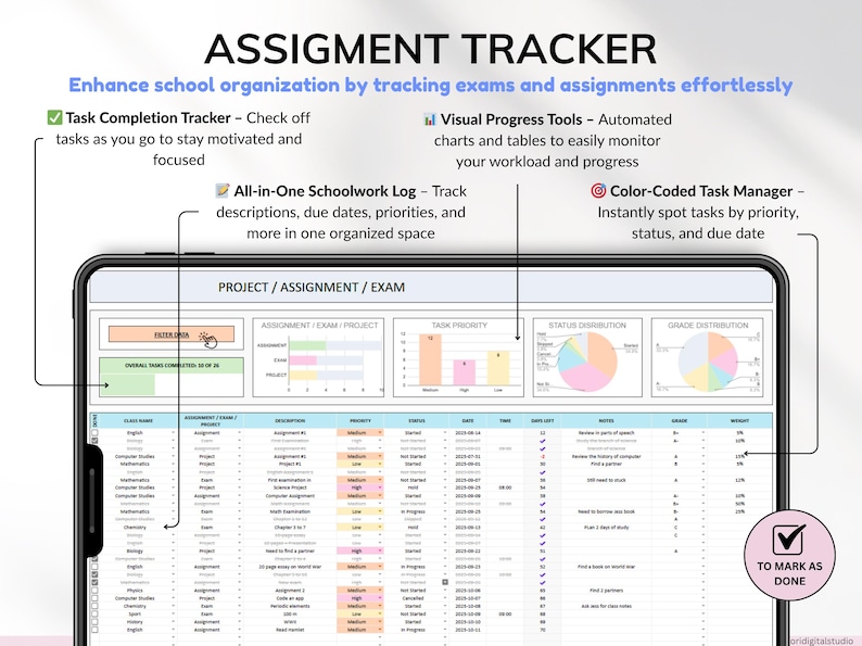 Student Planner Bundle Google Sheets Assignment Tracker Task Organizer ...