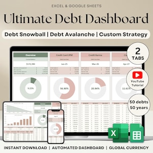 Rastreador de Quitação de Dívidas Bola de Neve de Dívidas Excel Calculadora de Avalanche de Dívidas Planilhas Google Rastreador de Empréstimos de Cartão de Crédito Quitação de Cartão de Crédito Pagamento de Hipoteca