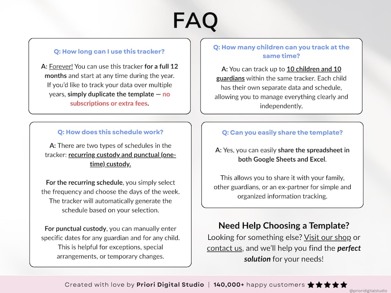 Co-parenting planner for Google Sheets to help divorced or separated parents track custody schedules, child support, shared expenses, and visitation. Includes automated calendar, recurring and one-time schedules, and expense tracking to simplify co-parenting and financial management. Perfect digital tool for organized, stress-free custody and parenting coordination.
