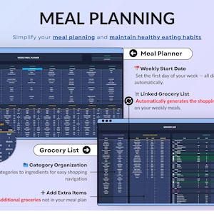 Dark mode ADHD Life Planner designed in Google Sheets and Excel to help you stay organized with an all-in-one digital dashboard. Includes a 2026 calendar, weekly and monthly planners, to-do lists, time blocking, goal tracking, habit tracker, budget and savings trackers, debt tracker, meal planner, grocery list, fitness and hydration trackers. A simple, modern, and easy-to-use spreadsheet template for everyday life management.