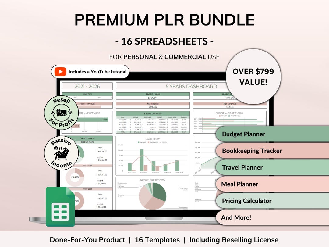 PLR Spreadsheets Bundle Commercial Use PLR Google Sheets Bundle Resell ...