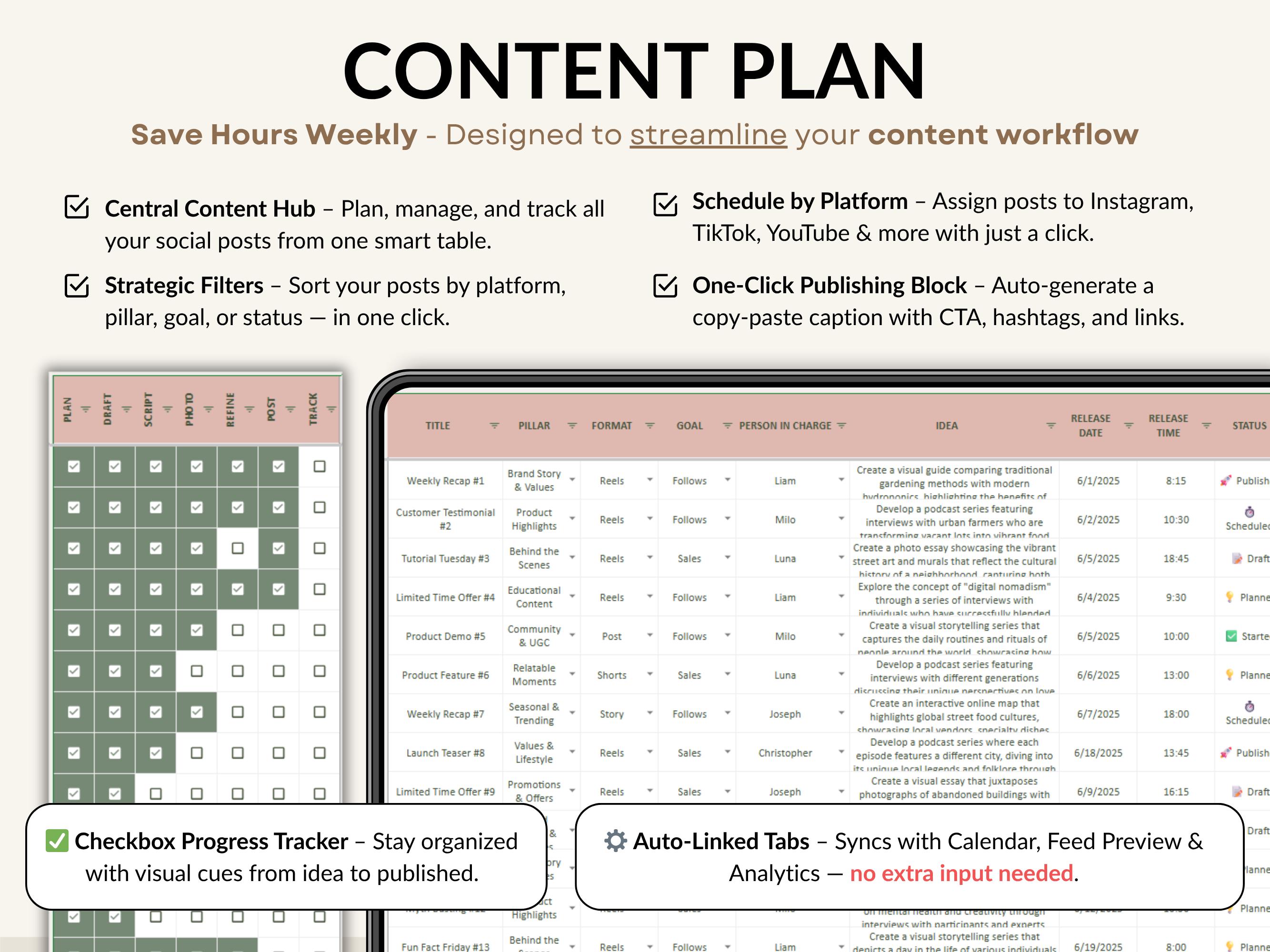 Content Planner Social Media Calendar Spreadsheet Monthly Content ...