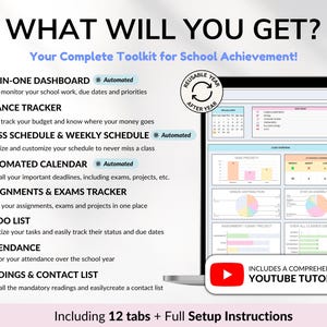 All-in-one student planner for college and school! Track assignments, exams, and deadlines. Includes finance tracker, class schedule, weekly calendar, to-do list, attendance log, reading tracker, contact list, and more. Prioritize tasks, monitor schoolwork, and visualize your schedule. Perfect academic planner for staying organized all semester. Ideal for students and college life!
