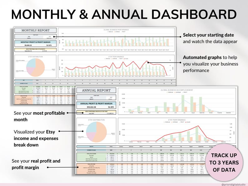 Etsy Seller Bookkeeping Spreadsheet Small Business Planner Income Expense Profit Tracker Google Sheets Excel Accounting Template Tax Tracker