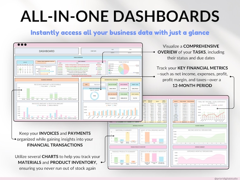 Small Business Bookkeeping Tracker Inventory Tracker Order Tracker Handmade Product Task Tracker Pricing Calculator Google Sheets Excel