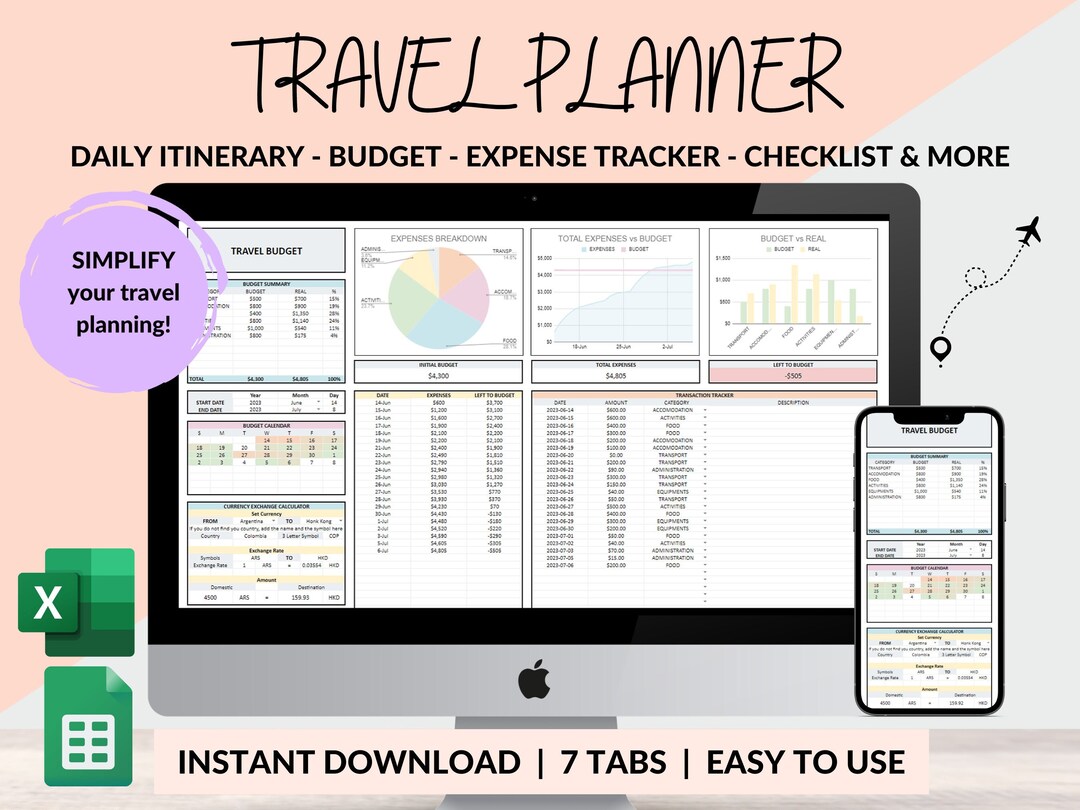 Travel Planner Google Sheets Excel Template Holiday Organizer Travel