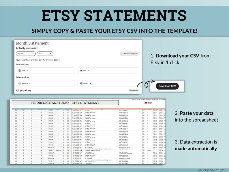 Etsy Bookkeeping Spreadsheet Small Business Bookkeeping Income Expense Profit Tracker Google Sheets Excel Accounting Template Tax Tracker