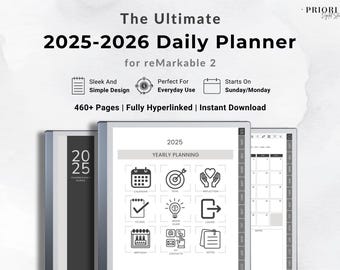 Daily Planner 2026 for reMarkable  Daily Journal reMarkable 2 Template Digital Planner Minimalist Hyperlinked Planner for reMarkable