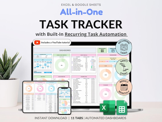 Task Tracker Spreadsheet Template Google Sheets Digital To-Do List Excel Daily Task Priority List Work Organization Team Project Management