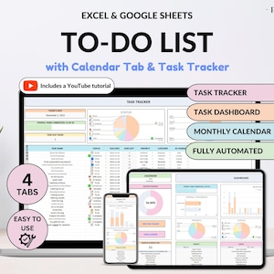 To Do List Tracker Task Planner Excel Google Sheets Template Productivity Planner Daily Weekly To Do List Calendar Daily Checklist Template