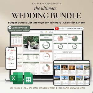 Wedding Planner Spreadsheet Wedding Budget Tracker Honeymoon Planner Checklist Guest List Tracker Wedding Travel Itinerary Seating Plan