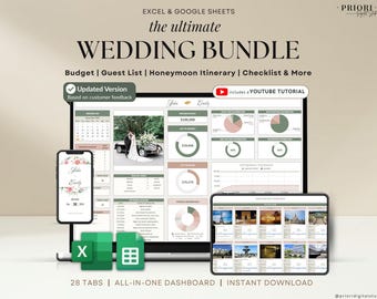 Hochzeitsplaner Kalkulationstabelle Hochzeitsbudget Tracker Flitterwochen-Planer Checkliste Gästeliste Sitzplan