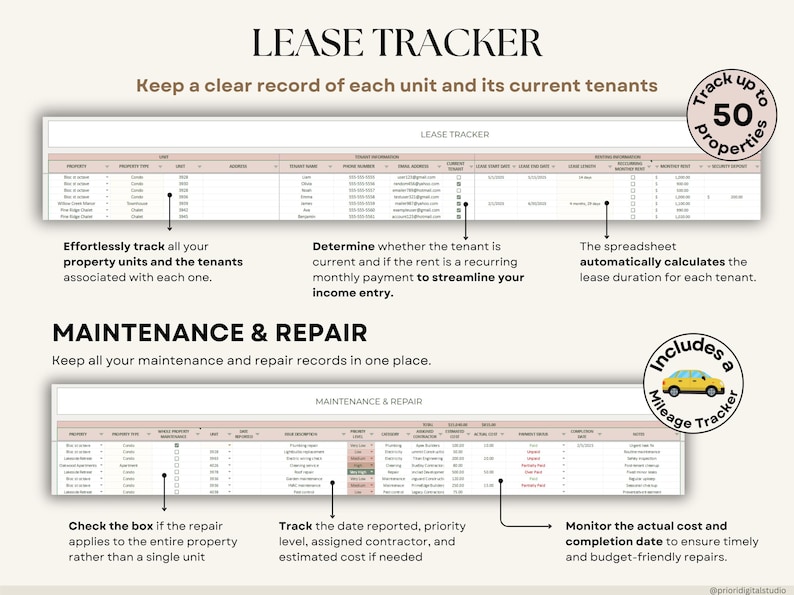 Rental Property Tracker Landlord Spreadsheet Multi Property Income and Expense Excel Google Sheets Rental Bookkeeping Rent Payment Tracker Tenant Ledger Property Management Real Estate Finances