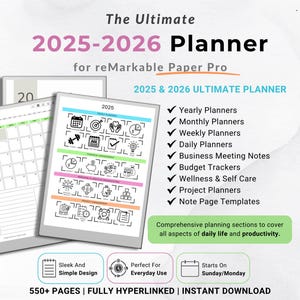 reMarkable Digital Planner 2025 2026 Daily Planner reMarkable 2 Template Minimalist Hyperlinked Planner for reMarkable Organization Planner